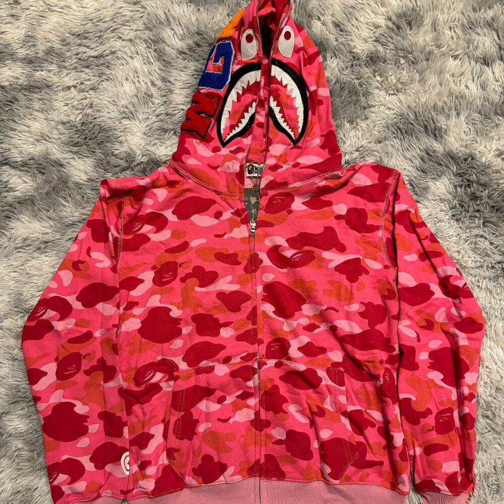 BAPE Color Camo Shark Pink Full Zip Hoodie Mens Size Large